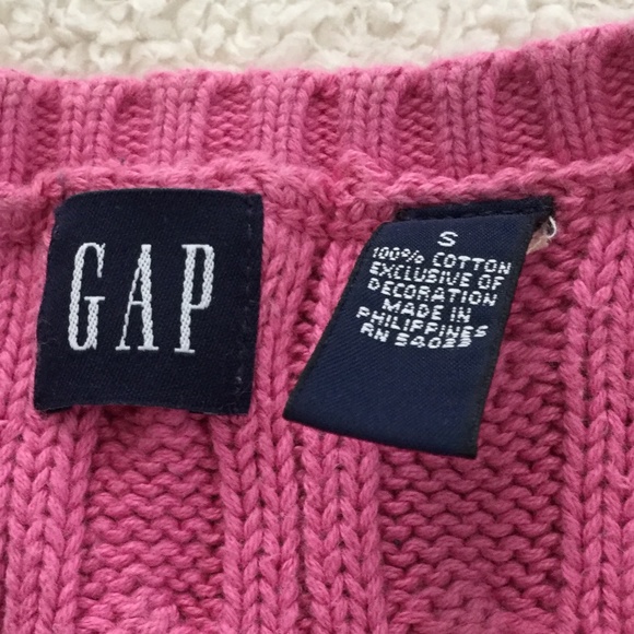 Vintage GAP Y2K Cable Knit Cardigan Sweater 3/4 Sleeve Bright Pink - Sz Small - Picture 7 of 13